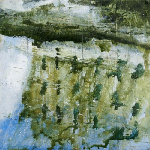Feel The Rain Like an English Summer (Chatsworth House Reflected). Watercolour and mixed media on gesso panel. 30 x 30 cm