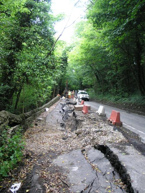 The left hand carriage way has sunk by some five feet The left hand carriage way has sunk by some five feet