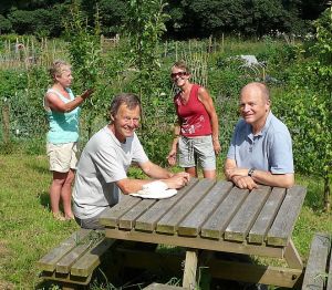 Grindleford Allotment Association officials in communal orchard (sml) P1000263