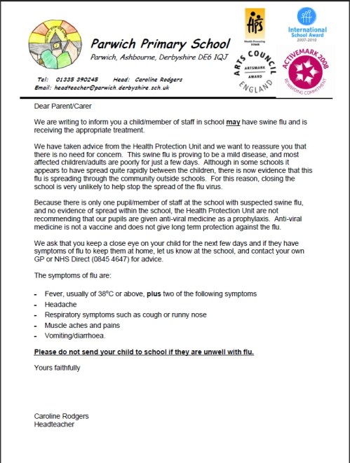 swine flu school letter