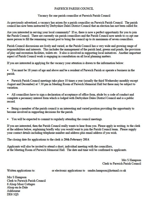 updated CASUAL VACANCY application details to clerk Feb