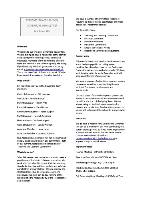 Governors newsletter 1