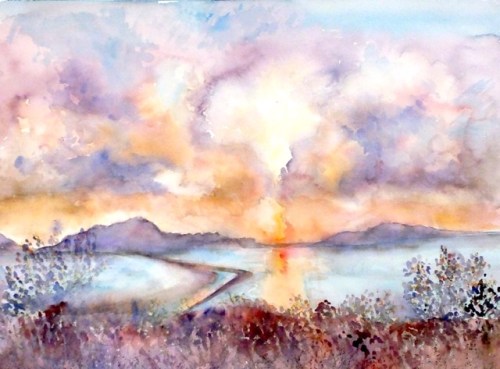 Evening Light, Gialova. Watercolour 46x61cms JPG
