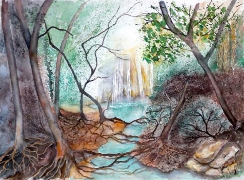 The Kalamari Falls, GIalova. Watercolour 56x76cms